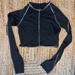 White Stitched Cropped Long Sleeve